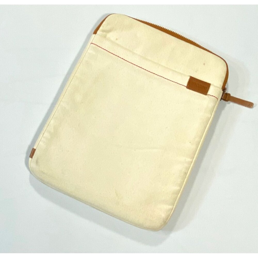 Padded Canvas 13" Laptop Sleeve With Zipper Closure & Leather Accents